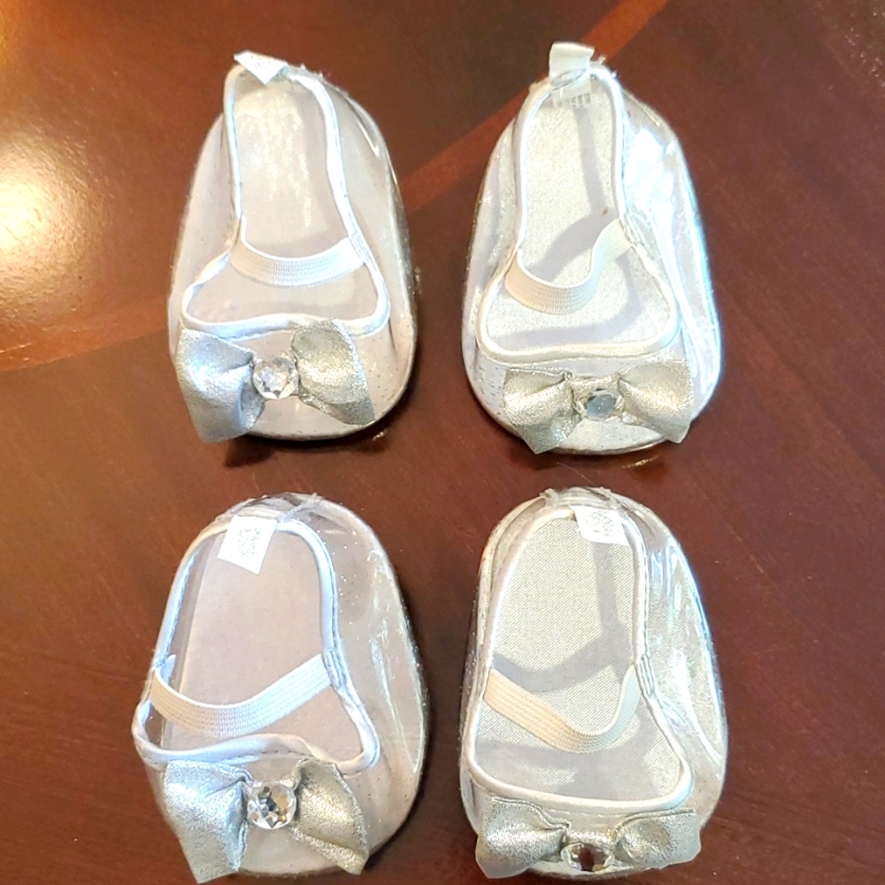 PAIR BUILD A BEAR CLEAR GLITTER HIGH HEEL SHOES W/ SILVER BOW TIES SPARKLY BABW